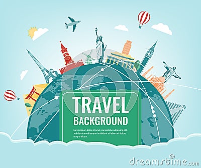 Travel composition with famous world landmarks. Vector Vector Illustration