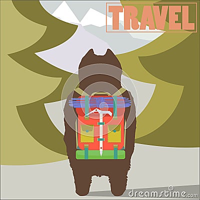 Travel concept illustration with Hiker Bear trave Vector Illustration