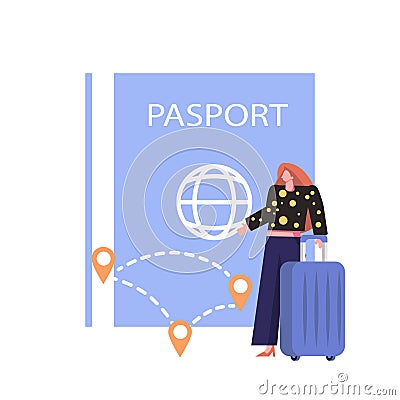 Travel concept a man sits near a passport and chooses a direction where to go business trip Vector Illustration