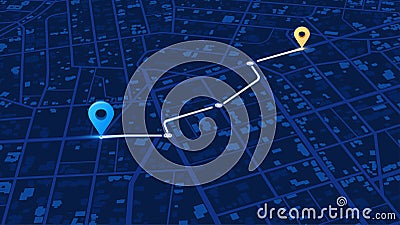 Travel concept. Path from point to the intended goal, destinations, signs. roads on map. Navigation mapping technology Vector Illustration