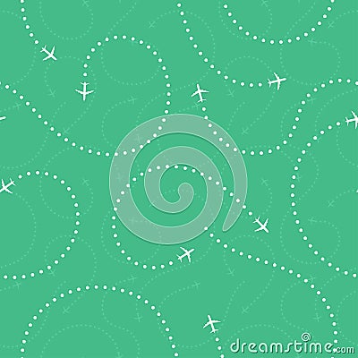 Travel concept seamless pattern. Abstract airplane routes. Travel and tourism seamless background with dotted airplane routes Vector Illustration