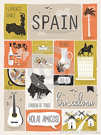 Travel concept of Spain Vector Illustration