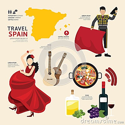 Travel Concept Spain Landmark Flat Icons Design . Vector . Vector Illustration