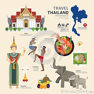 Travel Concept Thailand Landmark Flat Icons Design . Vector Vector Illustration