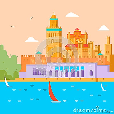 Travel concept. Travel in Morocco, study of the country and its culture, traditions, sights, learn about the history of Vector Illustration