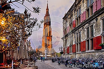 Travel Concepts. Protestant New Gothic Church Nieuwe Kirche on Markt Square in Dutch Old City Delft in Holland, the Netherlands Editorial Stock Photo