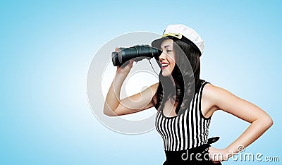 Travel, cruise, sea and people concept - pretty smiling woman Stock Photo