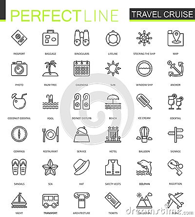 Travel cruise thin line web icons set. Outline stroke icon design. Vector Illustration