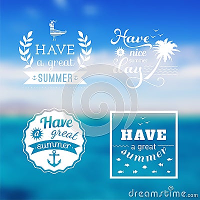 Travel design set of summer vacation logo. Ocean backdrop. Vector. Editable. Blurred. Typography label, Lettering, Typography quot Vector Illustration