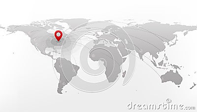 Travel destination concept. International journey. Red pointer on grey world map Vector Illustration