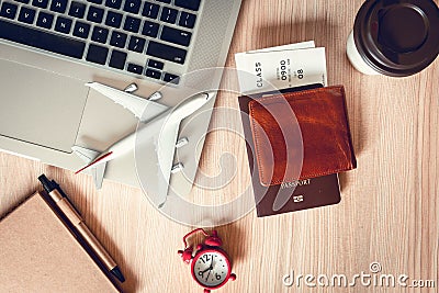 Travel destination explore planning on vacation trip., Layout of journey accessory holiday scheduling in summer. World itinerary Stock Photo