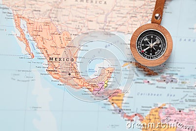 Travel destination Mexico, map with compass Stock Photo