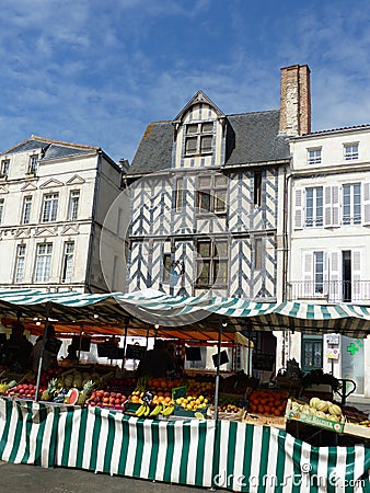 Characteristic market in the city of La Rochelle in France. Editorial Stock Photo