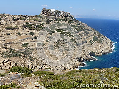 Mediterranean maquis on the sea to Amorgos in Greece. Stock Photo