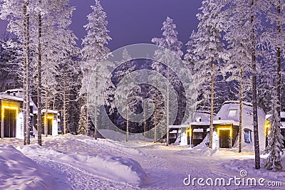 Travel Destinations Concepts. Traditional Nordic Suomi Houses Stock Photo