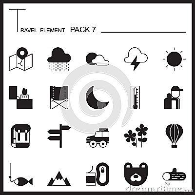 Travel Element Graph Icon Set 7.Camping thin icons.Mono pack.Graphic vector logo set.Pictogram design. Vector Illustration