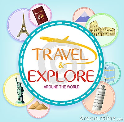 Travel and Explore Around the World in Circles Vector Illustration