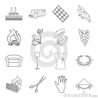 Travel, fitness, building and other web icon in outline style.furniture, hairdresser, art icons in set collection. Vector Illustration