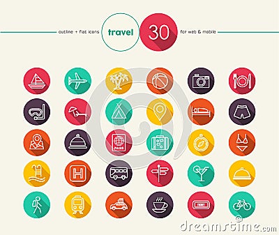 Travel flat icons set Vector Illustration