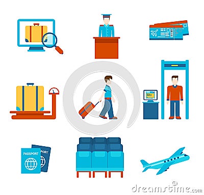 Travel flat style people objects tickets infographics icon set Vector Illustration