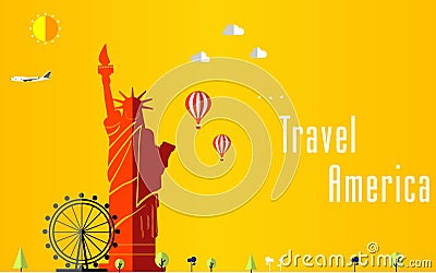 Travel and Flights background for tourist, holidays and vacation, america, london travel background Vector Illustration