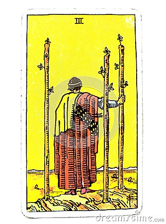 3 Three of Wands Tarot Card Travel Foreign Lands Growth Moving Forward with Plans Looking to the Future Good Fortune Stock Photo