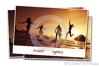 Travel friends beach photo concept sand backdrop water Stock Photo