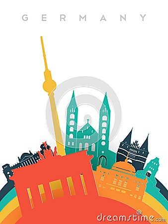 Travel Germany 3d paper cut world landmarks Vector Illustration