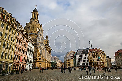 Elegant baroque Dresden. square Neumarkt with famous Frauenkirche church Editorial Stock Photo