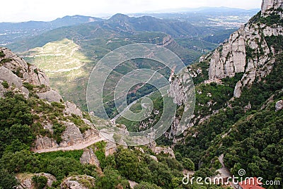 The travel on the green mountains Montserrat in Spain Stock Photo