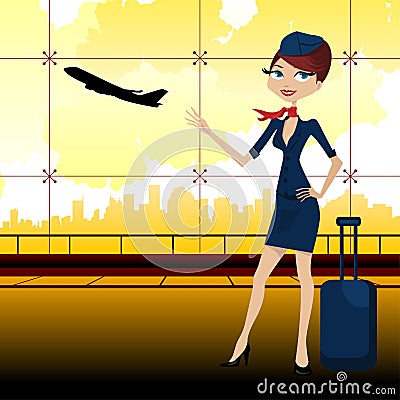 Travel guide in airport Vector Illustration