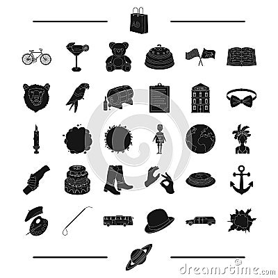 Travel, holiday, food and other web icon in black style. animal, advertisement, ritual icons in set collection. Vector Illustration