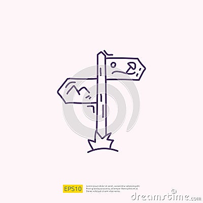 travel holiday tour and vacancy concept vector illustration. signboard doodle linear icon sign symbol Vector Illustration