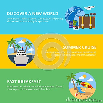 Travel Horizontal Flat Banners Set Vector Illustration