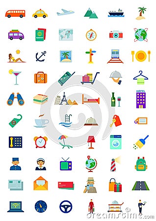 60 Travel & Hospitality Icons Set Stock Photo