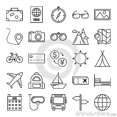 Travel icons. Collection of pictograms in line style Stock Photo