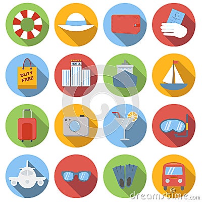 Travel icons colored set Vector Illustration