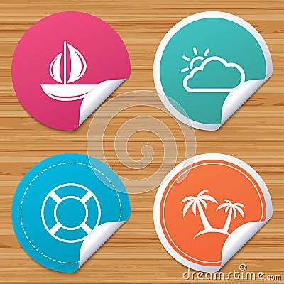 Travel icons. Sail boat with lifebuoy signs. Vector Illustration