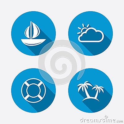 Travel icons. Sail boat with lifebuoy signs Vector Illustration