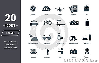 Travel icons set. Premium quality symbol collection. Honeymoon icon set simple elements. Ready to use in web design, apps, softwar Stock Photo