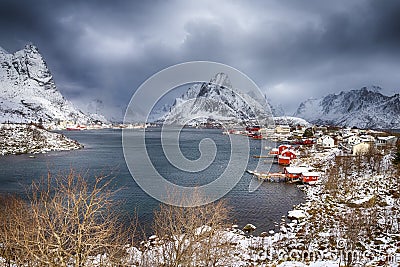 Travel ideas. Little Fishing Village Hamnoy and Sakrisoy Stock Photo