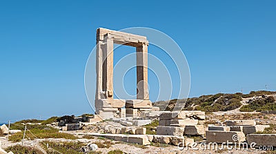 Temple of Apollo, Portara of Naxos in Greece. Stock Photo