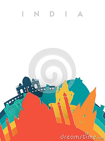 Travel India 3d paper cut world landmarks Vector Illustration