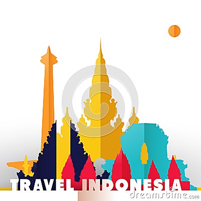 Travel Indonesia paper cut world monuments Vector Illustration