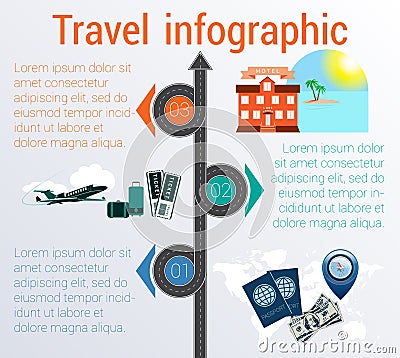 Travel infographic. Template 3 positions. Vector illustration Vector Illustration