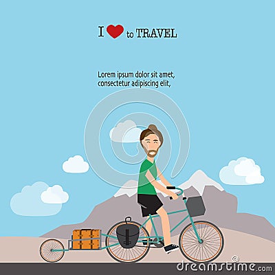 Travel infographics.Hipster Tourist with touring bicycle vector. Vector Illustration