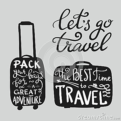 Travel inspiration quotes on suitcase silhouette Stock Photo