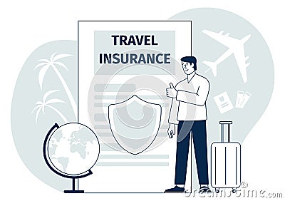 Travel insurance agreement. Worldwide protection document concept Vector Illustration