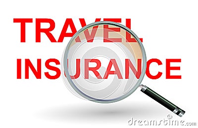 Travel insurance len zoom red letters - 3d rendering Stock Photo