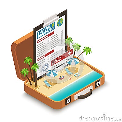 Travel Insurance Policy Isometric Composition Vector Illustration
